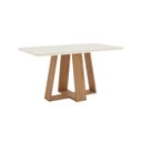Ver imagem 2 de Mesa de Jantar para 6 Lugares 160cm Tampo MDF e Vidro Canto Arredondado Lins Bege/Nature/Off White