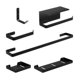 Kit Acessórios Premium Inox Banheiro Lavabo Toalete 6 Peças Preto - 1