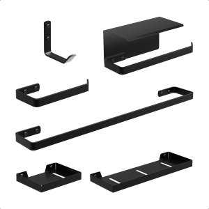 Kit Acessórios Premium Inox Banheiro Lavabo Toalete 6 Peças Preto