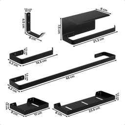 Kit Acessórios Premium Inox Banheiro Lavabo Toalete 6 Peças Preto - 8
