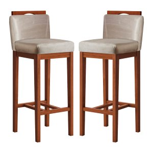 Kit 2 Banquetas Alta para Bancada Ilha 38x102 Cm Líbia Madeira Maciça Suede Bege CCS