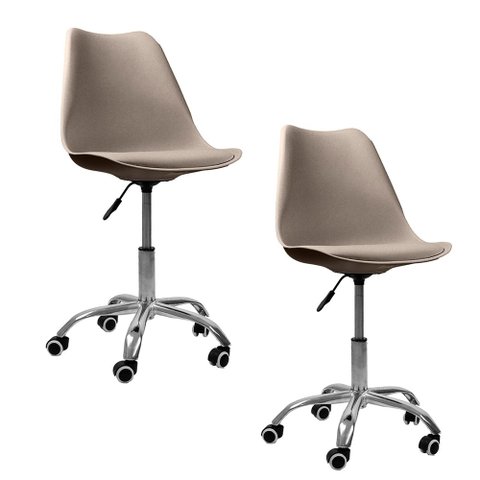 Kit 2 Cadeiras Office Base Cromada Com Rodizio Giratória Saarinen Bege