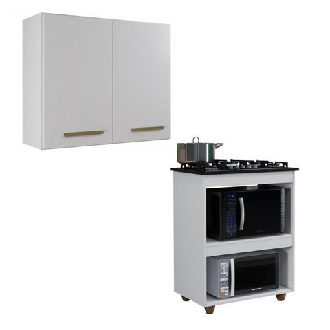 Conjunto Modulado Armário Aéreo de Cozinha e Balcão para Cooktop 5 Bocas