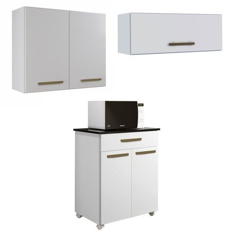 Conjunto Modulado Balcão 2 Portas 1 Gaveta e 2 Armários Aéreo