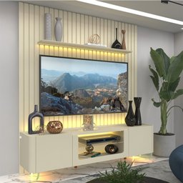Rack com Painel Ripado para Tv até 75 Polegadas Led Pés Vidro 185cm Nobre/splendore Yescasa - 1 Rack com Painel Ripado para Tv até 75 Polegadas Led Pés Vidro 185cm Nobre/splendore Yescasa - 1