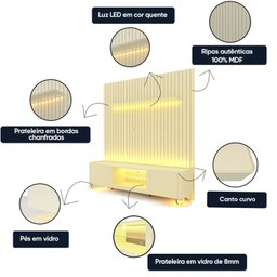 Rack com Painel Ripado para Tv até 75 Polegadas Led Pés Vidro 185cm Nobre/splendore Yescasa - 5 Rack com Painel Ripado para Tv até 75 Polegadas Led Pés Vidro 185cm Nobre/splendore Yescasa - 5
