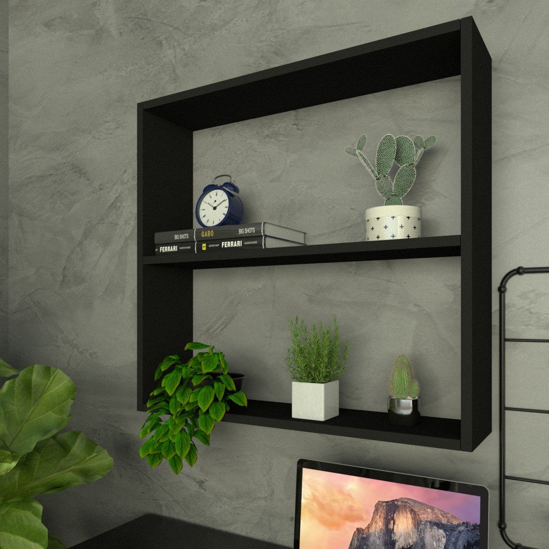 Nicho P15cm Minimalista Preto com Uma Prateleira Mdf Organizador Escritório Quarto Sala - Rufatto de - 3