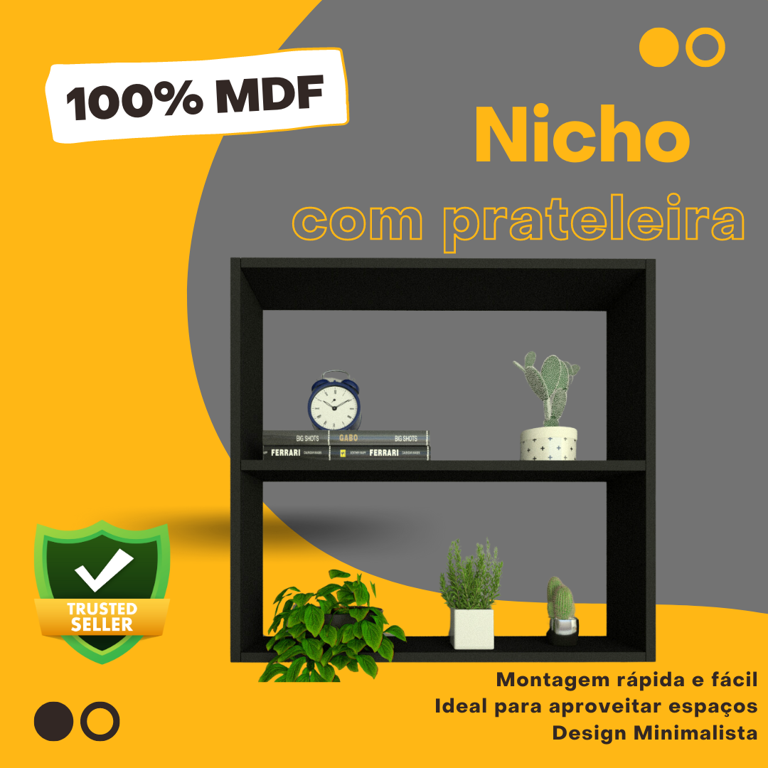 Nicho P15cm Minimalista Preto com Uma Prateleira Mdf Organizador Escritório Quarto Sala - Rufatto de - 4