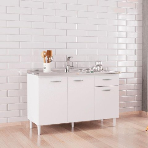 Balcão Poquema para Cuba 3 Portas 1 Gaveta Branco