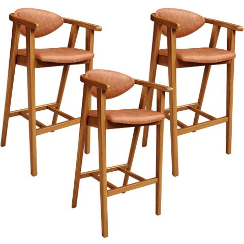 Kit 03 Banquetas Alta Cozinha Bancada Bar Sala de Jantar Fixa Cecília L02 Couríssimo Camel - Lyam De
