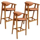 Ver imagem 1 de Kit 03 Banquetas Alta Cozinha Bancada Bar Sala de Jantar Fixa Cecília L02 Couríssimo Camel - Lyam De