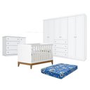 Ver imagem 1 de Quarto de Bebê Americano 6 Portas com Berço Americano Flip Branco Acetinado Reller e Colchão