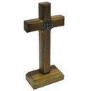 Ver imagem 4 de Crucifixo Cruz Medalha de São Bento sem o Cristo Mesa Parede Madeira 12 Cm