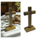 Ver imagem 1 de Crucifixo Cruz Medalha de São Bento sem o Cristo Mesa Parede Madeira 12 Cm