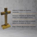 Ver imagem 2 de Crucifixo Cruz Medalha de São Bento sem o Cristo Mesa Parede Madeira 12 Cm