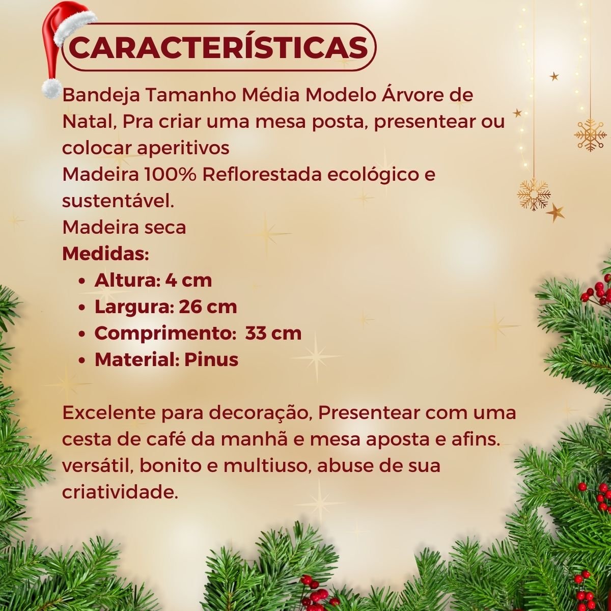 Árvore de Natal Petisqueira Mesa Posta Tábua Pinus Bandeja - 4