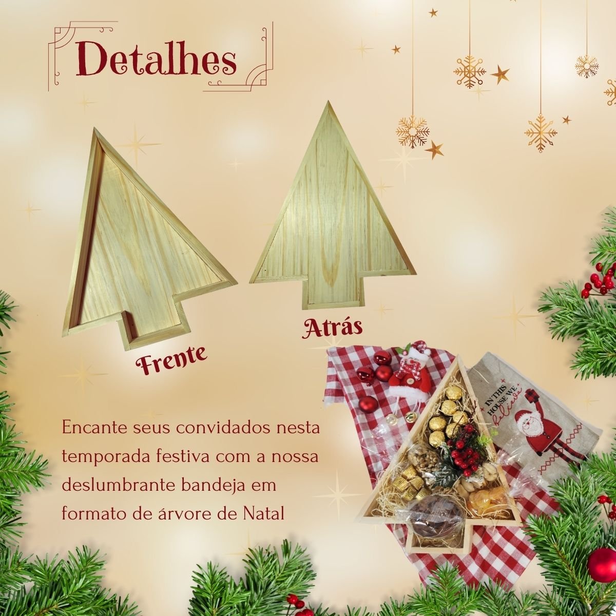 Árvore de Natal Petisqueira Mesa Posta Tábua Pinus Bandeja - 6