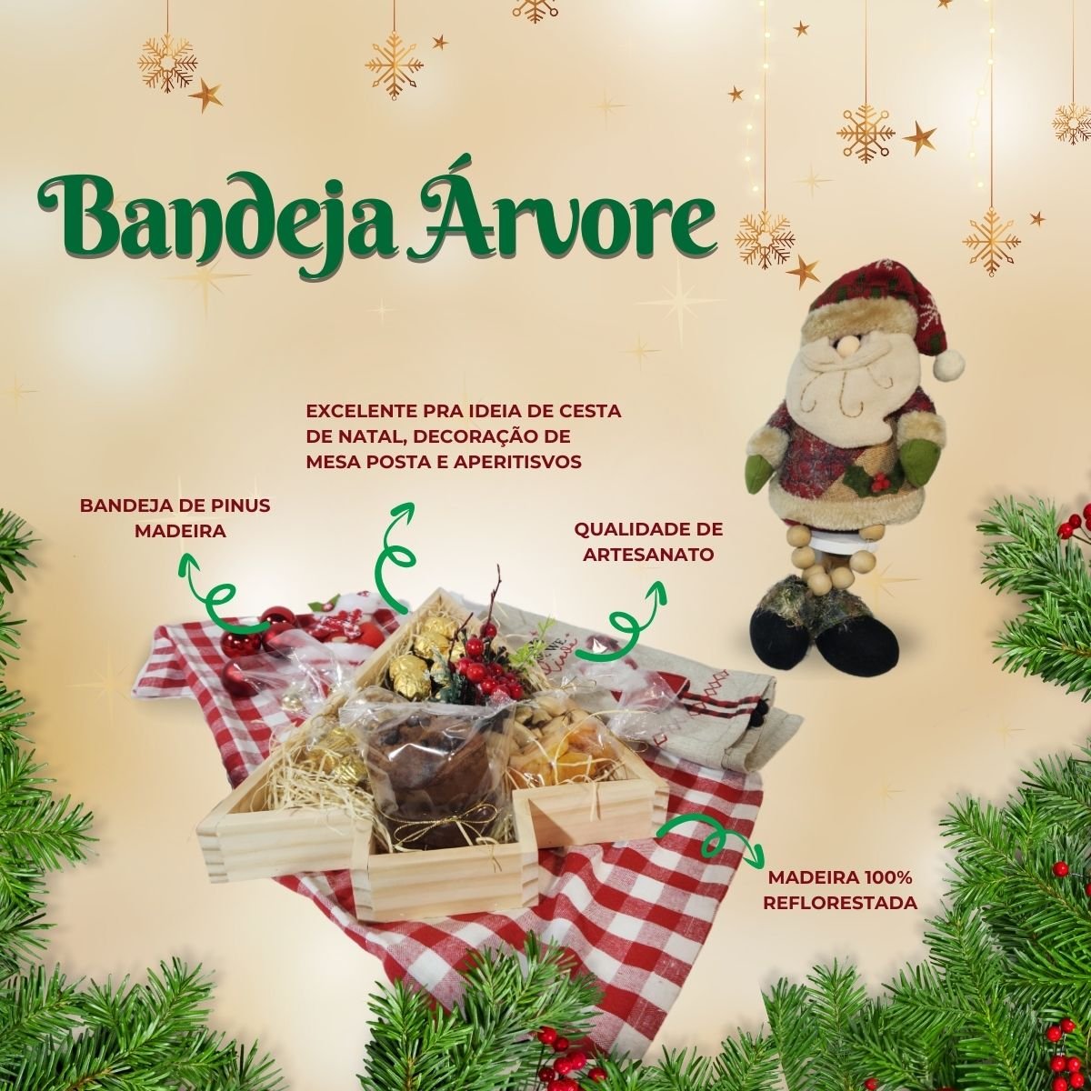 Árvore de Natal Petisqueira Mesa Posta Tábua Pinus Bandeja - 3