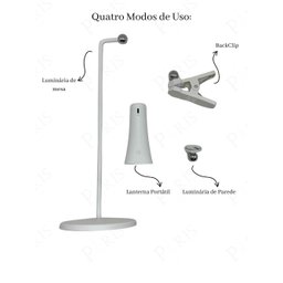 Luminária de Mesa Abajur Magnética Branca 35cm Led 3w 4000k Touch - 2