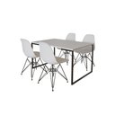 Ver imagem 2 de Mesa Industrial Base Ferro Preto Tampo 137x90 Branco 4 Cadeiras Eames Ferro Preto Assento Branco