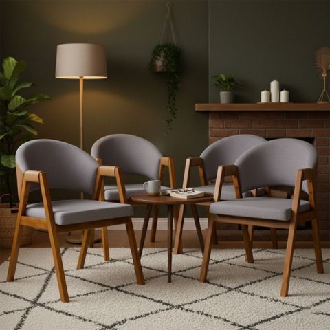 Kit 4 Cadeiras Sala de Jantar Premium com Braço Madeira Maciça Movellu Home