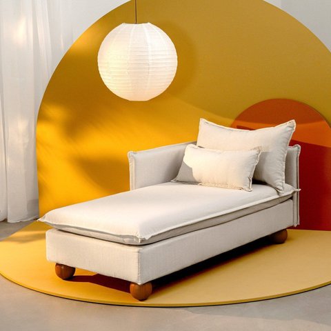 Sofá Modular Chaise Braço Lateral com Pé Bolinha Sôma CabeCasa MadeiraOriginals Bege Natural