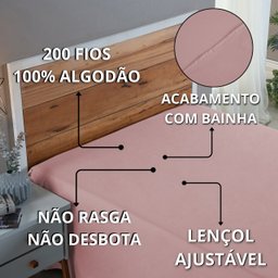 Roupa de Cama Solteiro Percal 200 Fios 100% Algodão Santista Lençol de Cima sem Elástico:rose - 6