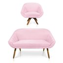 Ver imagem 1 de Kit 01 Namoradeira 02 Lugares e 01 Poltrona Giovana Suede Rosa Bebê