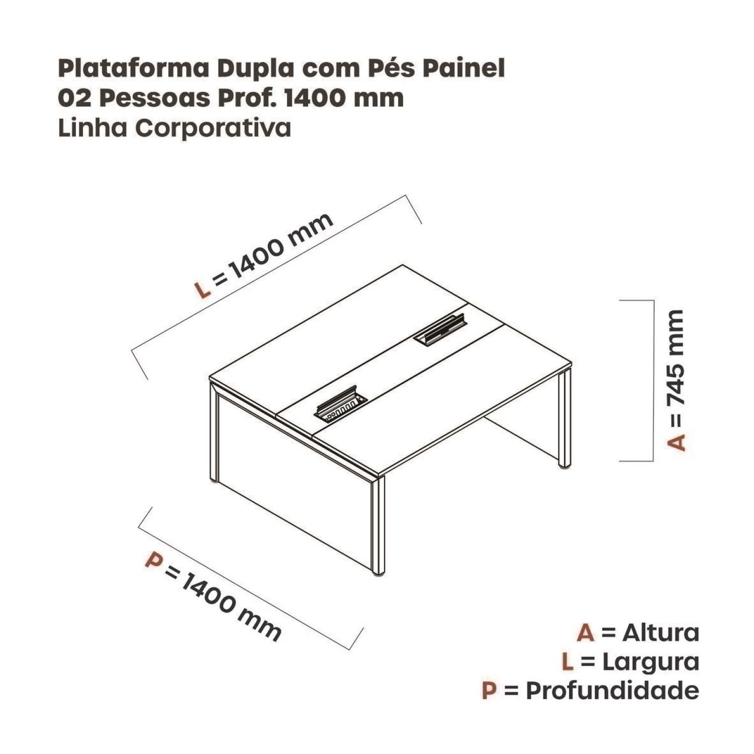 Mesa de Plataforma Dupla para 2 Pessoas Corporativa 140x140/2p - 3