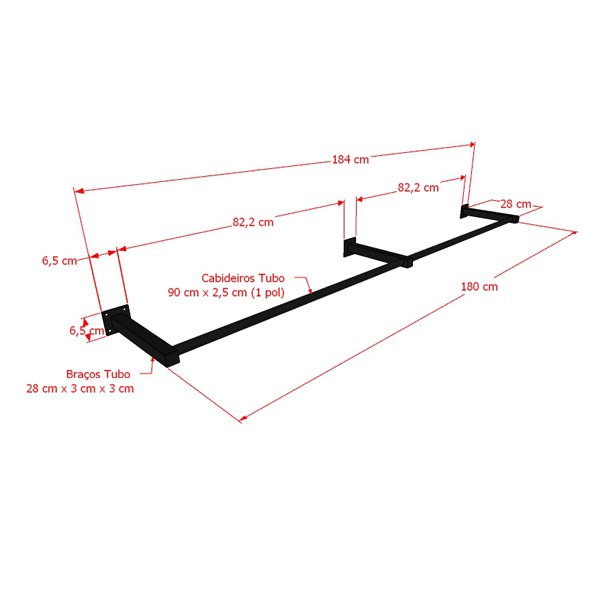 Arara de Parede para Loja Modelo Premium Leve Comac - 8 Tamanhos - Branco - 180cm - 2