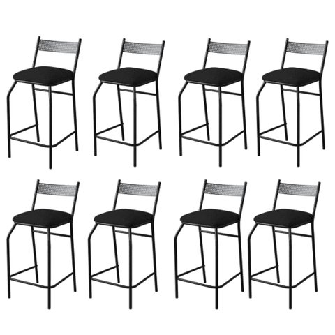 Kit 8 Banquetas Gourmet para bancada ou cozinha Ibiza-Corino Preto