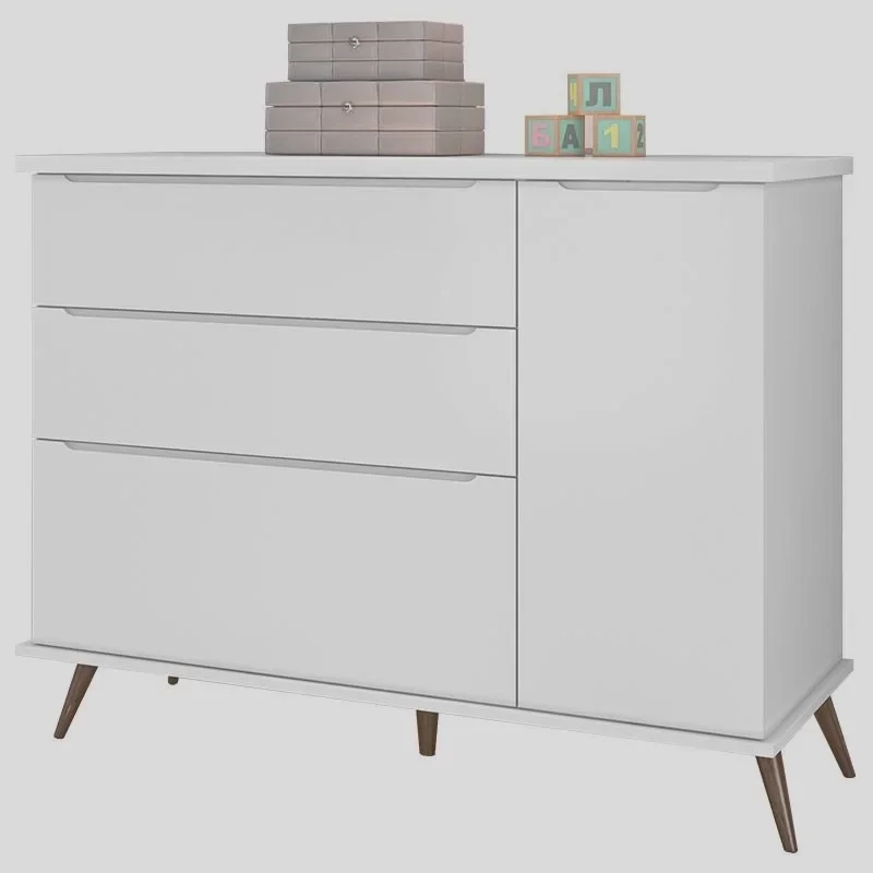 Ver imagem 4 de Jogo de Quarto Infantil Completo Melinda Branco Retro 3 P, Cômoda 1 P e Berço Qencanto Phoenix Baby