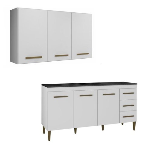 Conjunto Modulado Armário Aéreo 3 Portas e BALCÃO3 Portas e 3 Gavetas