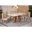 Ver imagem 1 de Conjunto: Mesa Sala Jantar Celeste C/ Tampo Madeirado C/ Vidro Curvo 160x90cm e 6 Cadeiras Lia