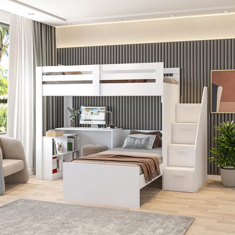 Beliche Multifuncional Solteiro Adulto com Escrivaninha Star Office Casatema MadeiraOriginals