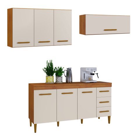 Conjunto Modulado Balcão 3 Portas 3 Gavetas e 2 Armários Aéreo