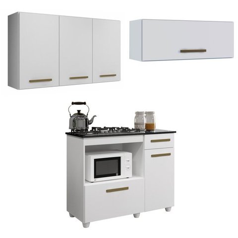 Conjunto Modulado Balcão para Cooktop 4 Bocas 2 Portas e 2 Armários Aéreos