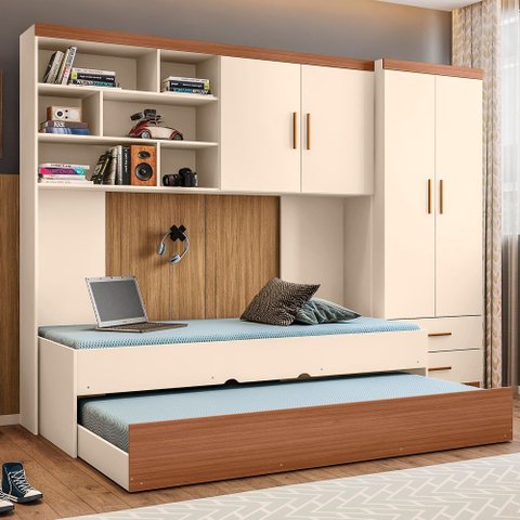 Jogo de Quarto Infantil Theo Mdp Off White | Carvalho - Sallar Home