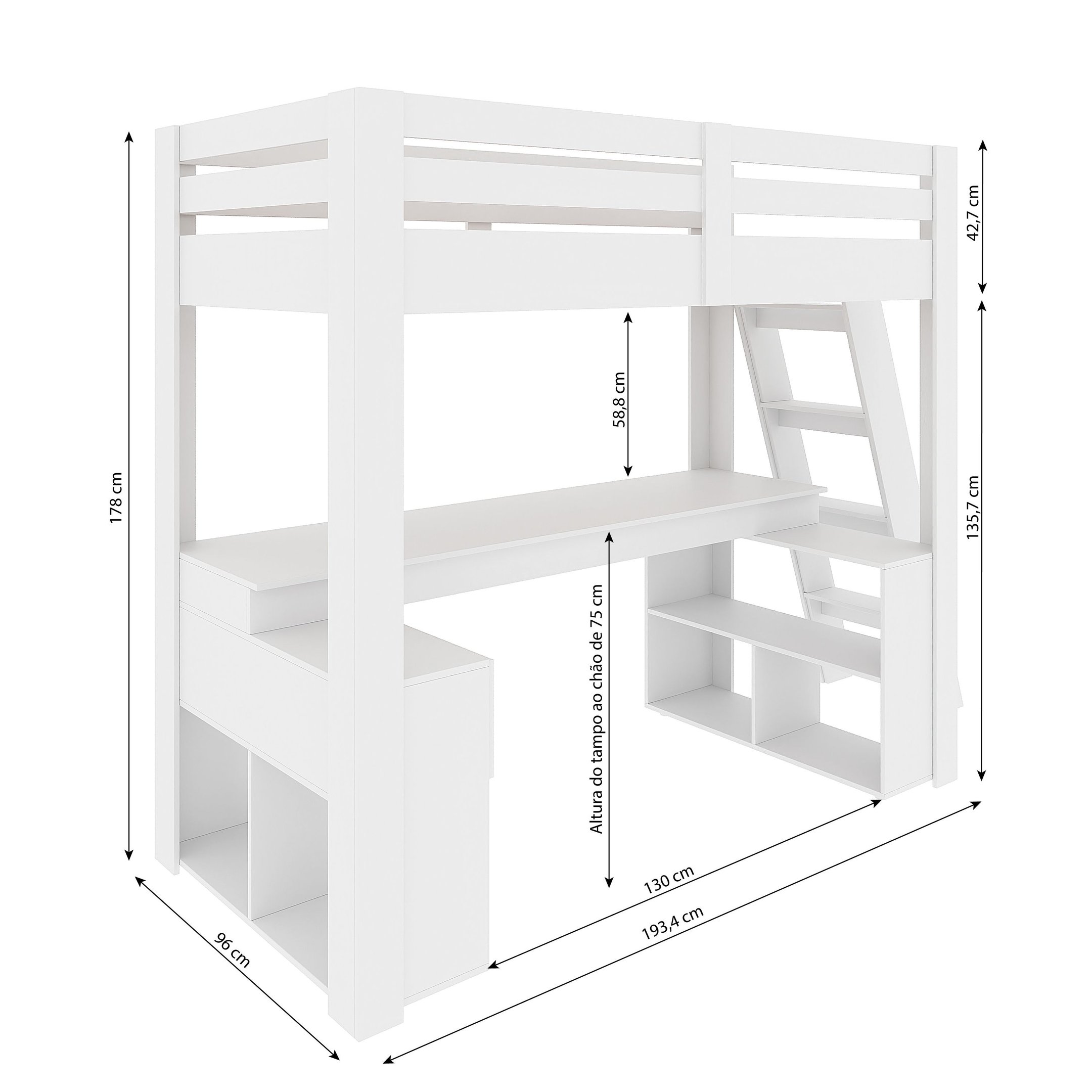 Cama Office Solteiro Adulto com Escrivaninha Star Light Casatema - 7