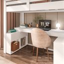 Ver imagem 3 de Cama Alta Beliche Office Solteiro Adulto com Escrivaninha Star Light Branco