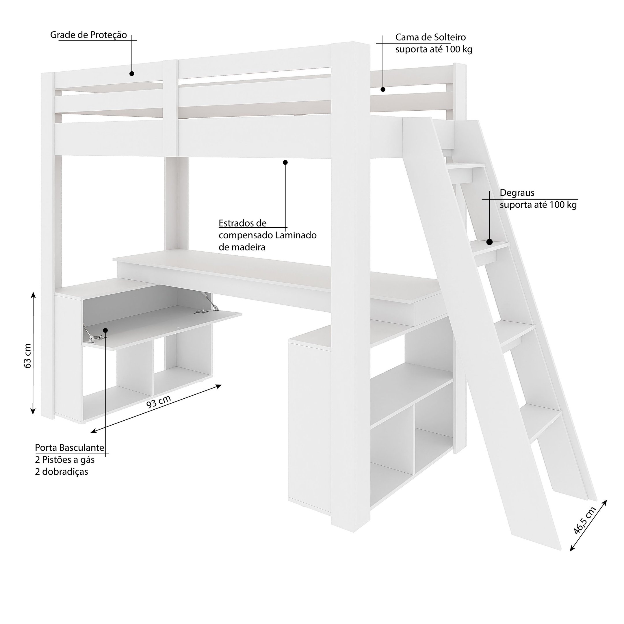 Cama Office Solteiro Adulto com Escrivaninha Star Light Casatema - 8