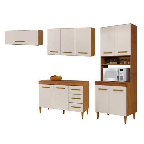 Conjunto Modulado Paneleiro 4 Portas Balcão com Tampo Aéreo 2 Portas e 1 Aéreo Basculante