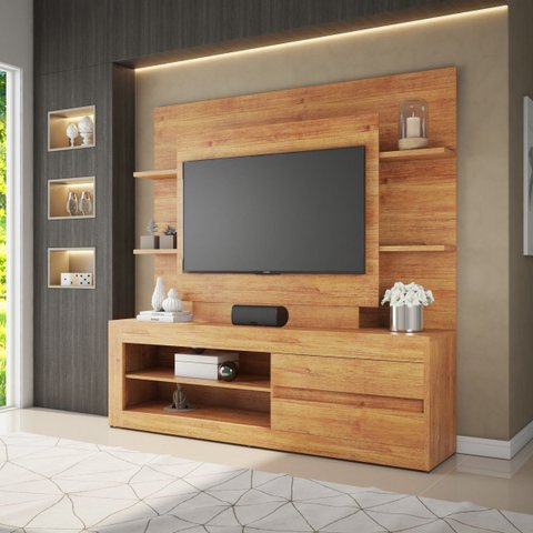 Estante para Tv até 55 Polegadas Miles 2 Gavetas 5 Prateleiras Mel - Casa Giulia