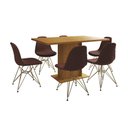 Ver imagem 6 de Mesa Jantar Londres Retangular Canela 137x90cm 6 Cadeiras Estofadas Caramelo Base Dourado