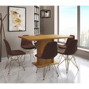 Ver imagem 1 de Mesa Jantar Londres Retangular Canela 137x90cm 6 Cadeiras Estofadas Caramelo Base Dourado
