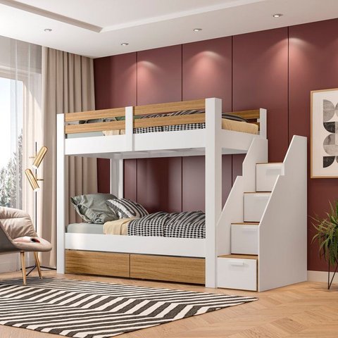 Beliche Solteiro Adulto com 2 Gavetões e 4 Nichos Star Plus Casatema MadeiraOriginals Branco/Montana
