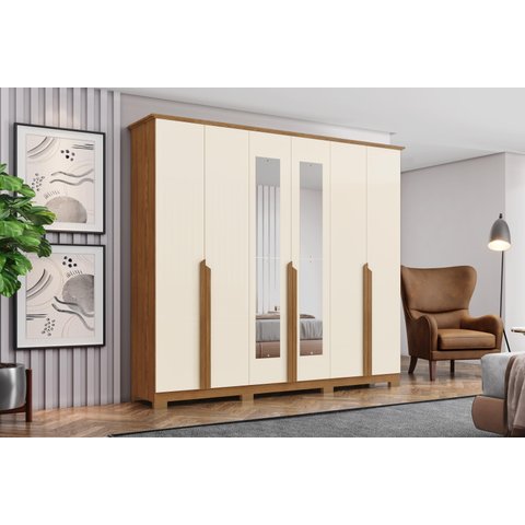 Guarda-roupa Andreas 06 Pts. C/ Espelho Nature/off White - Henn