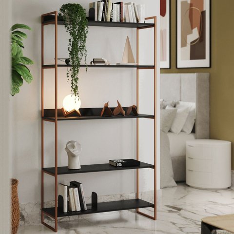 Estante Industrial Multiuso Guaecá 180x95 para Home Office Sala Quarto Organização - Cobre/preto