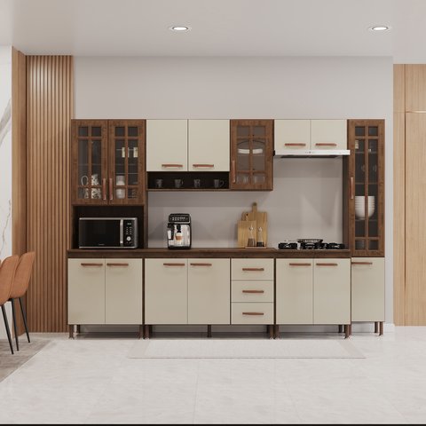 Cozinha Modulada Completa Fidelitá Lisboa 6 Peças 295cm 15 Portas 3 Gavetas com Tampo
