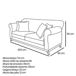 Sofá Amsterdam 3 Lugares 2,00 Linho Rustico Grigio - Lucadi Home - 8